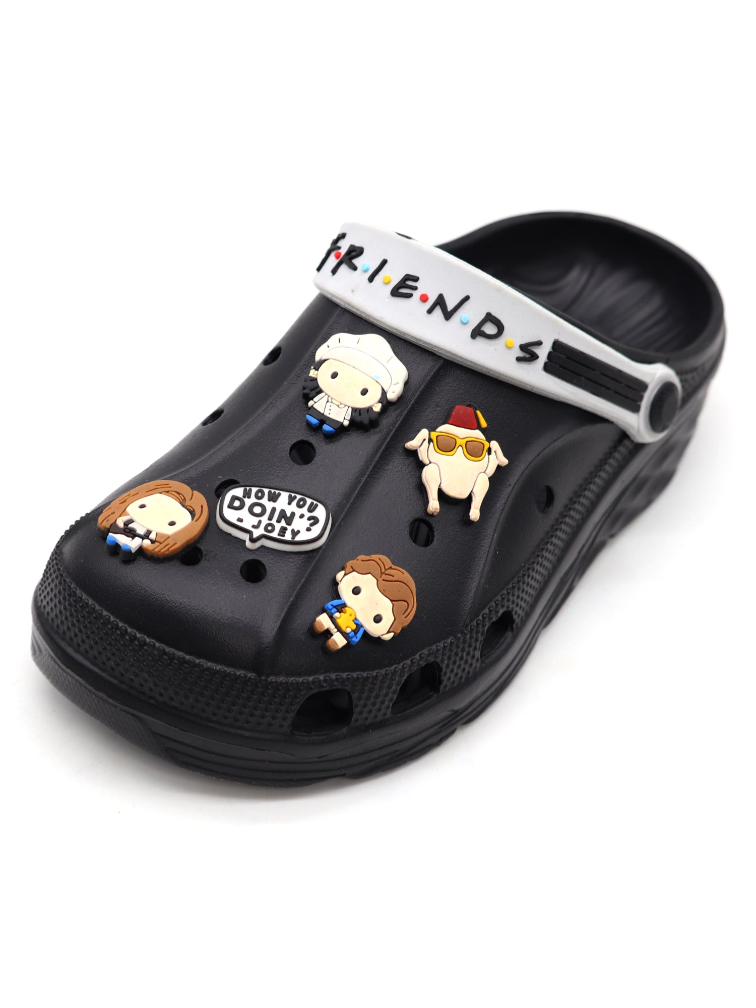 SVAAR x Friends Men's Stylish Clogs with Authentic Friends Charms and Adjustable Back Strap Black