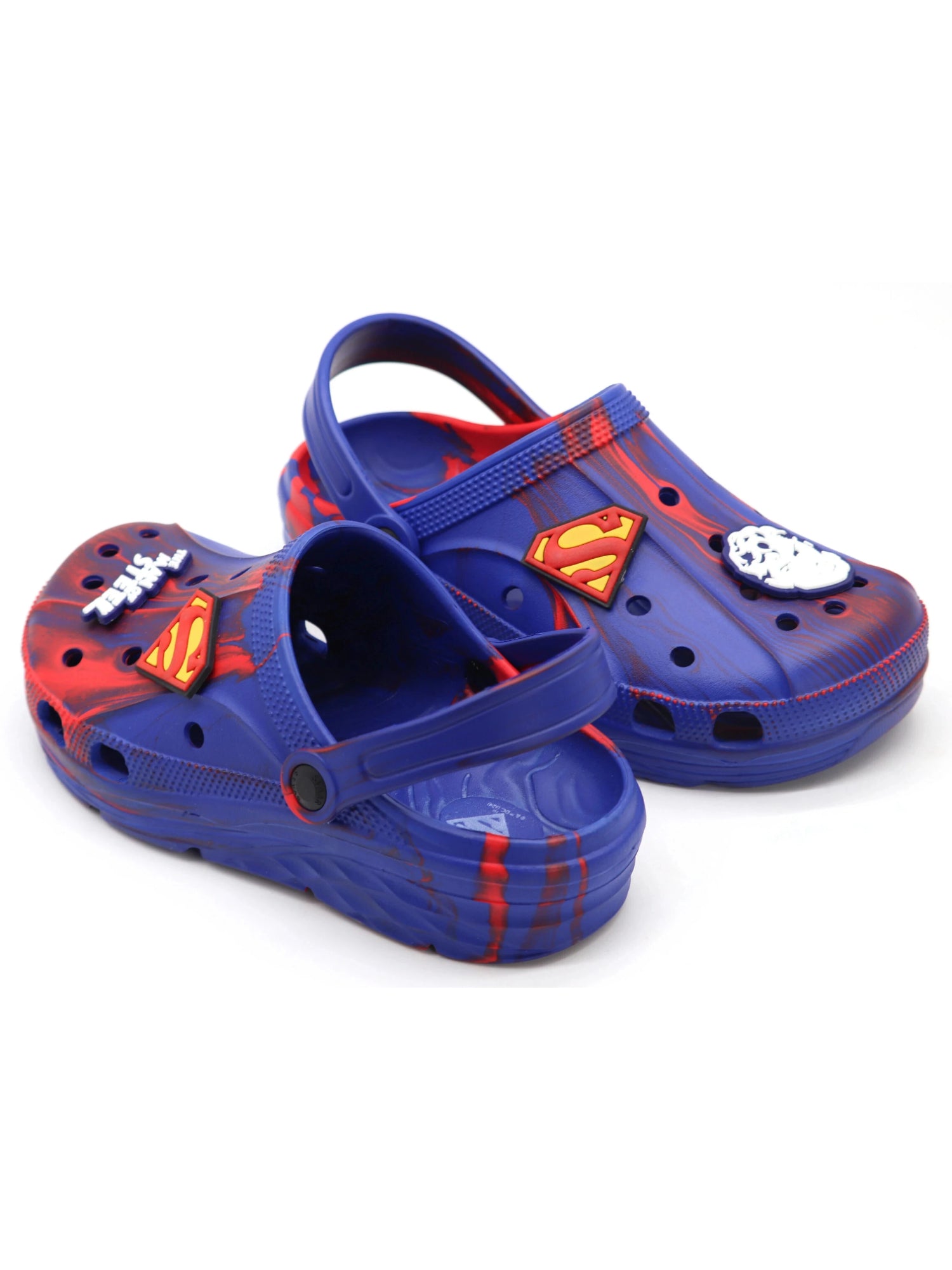 SVAAR x Superma Men's Marble-Effect Clogs – Includes Authentic Superman Charms & Adjustable Back Strap (Blue)