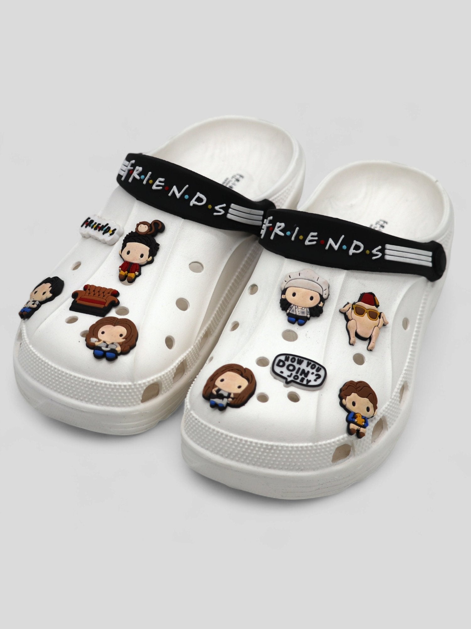 SVAAR x Friends Men's Stylish Clogs with Authentic Friends Charms and Adjustable Back Strap White