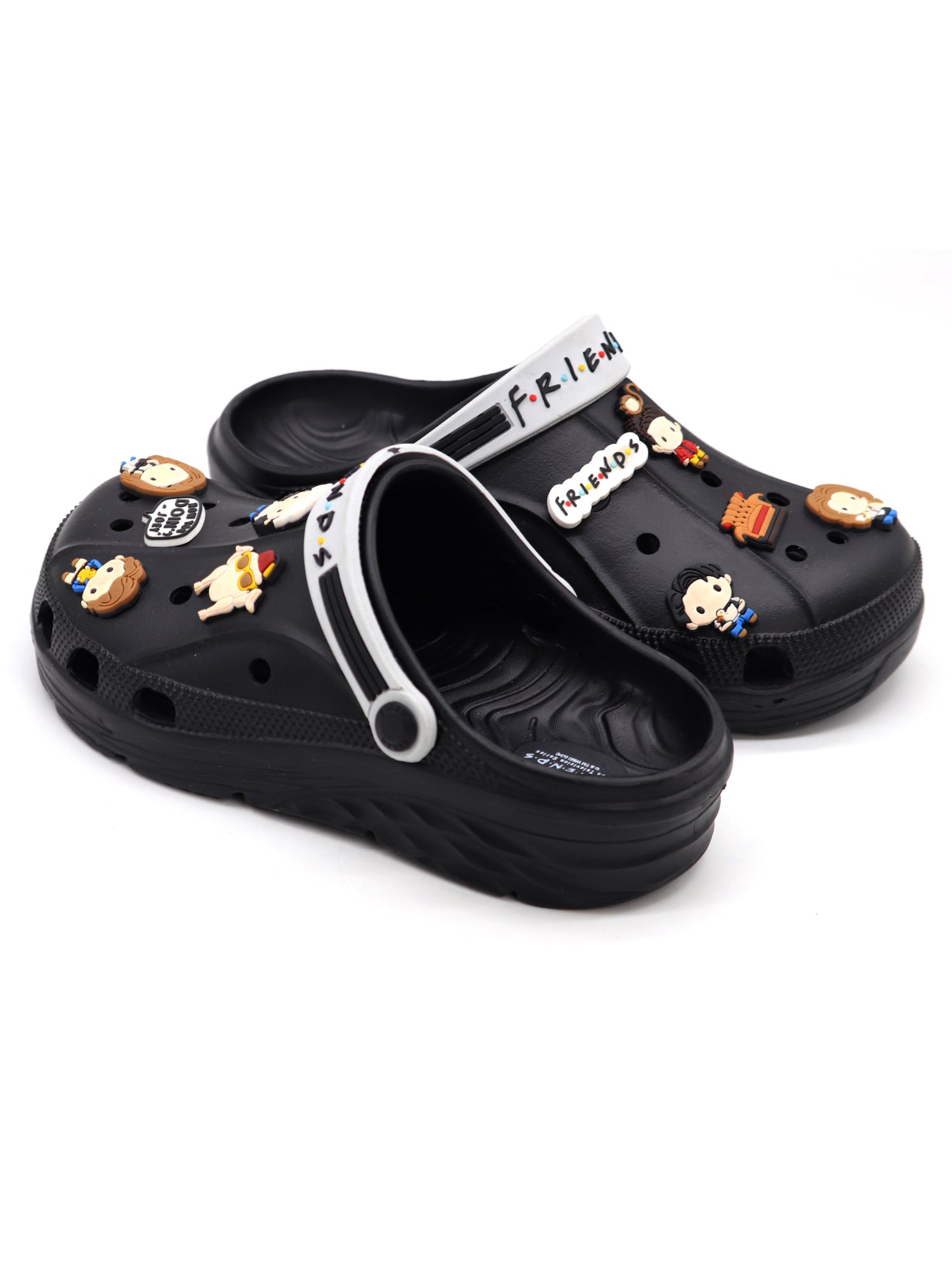 SVAAR x Friends Men's Stylish Clogs with Authentic Friends Charms and Adjustable Back Strap Black