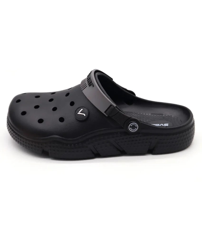 SVAAR Designer Clogs With Adjustable Back Strap For Men - Black