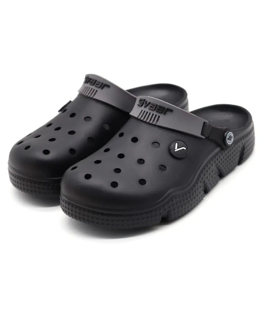 SVAAR Designer Clogs With Adjustable Back Strap For Men - Black