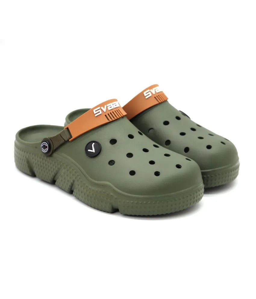 SVAAR Designer Clogs With Adjustable Back Strap For Men - Olive