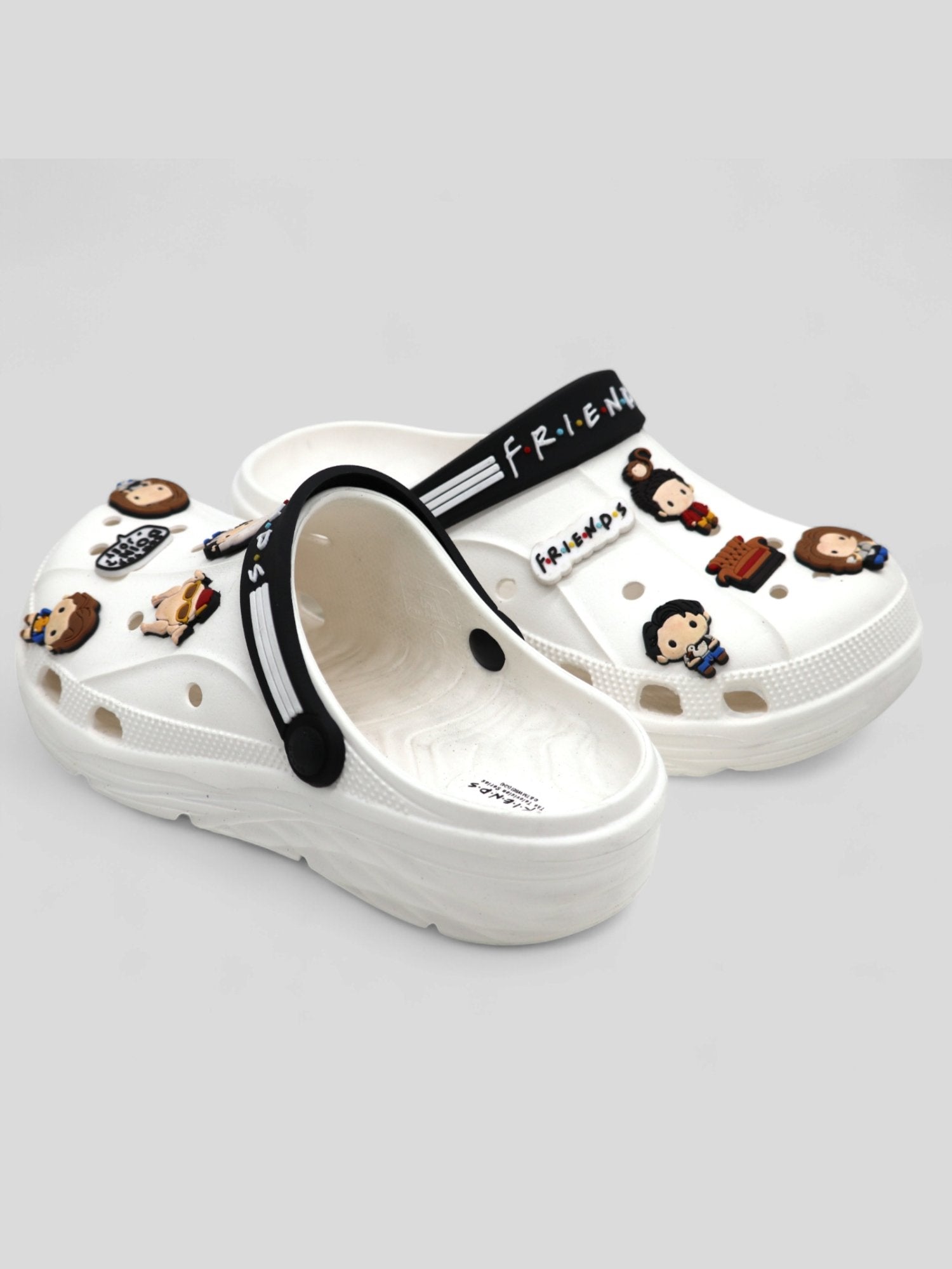 SVAAR x Friends Men's Stylish Clogs with Authentic Friends Charms and Adjustable Back Strap White