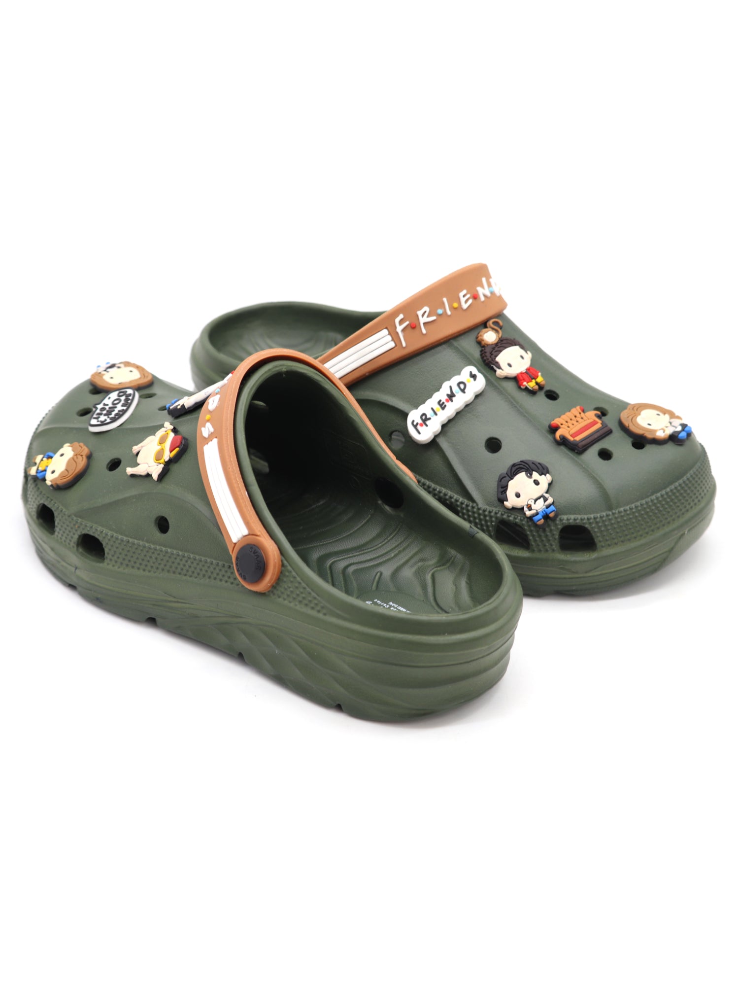 SVAAR x Friends Men's Stylish Clogs with Authentic Friends Charms and Adjustable Back Strap - Olive Green