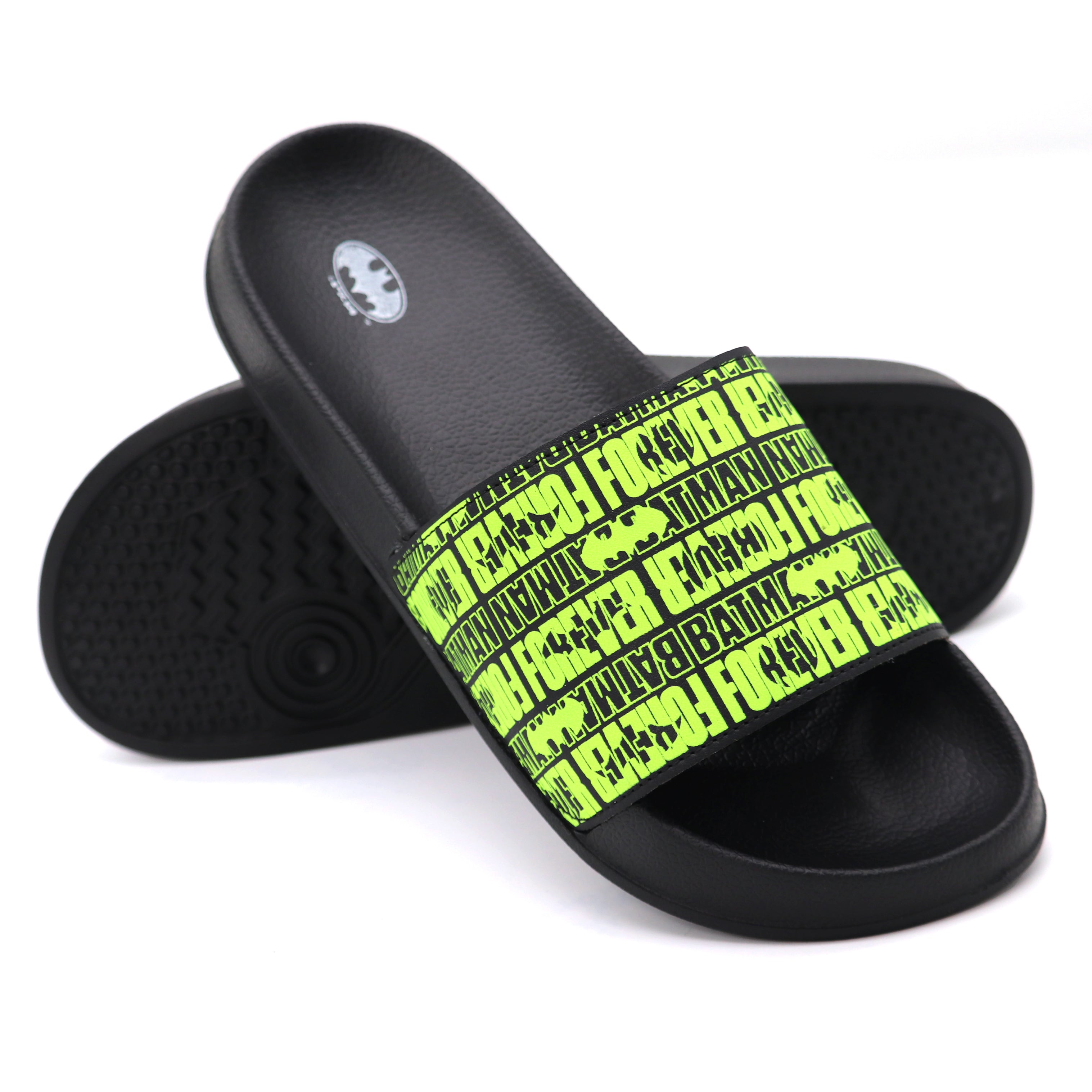 SVAAR Batman Forever Men's Ultra Soft Black Sliders – Cushioned & Waterproof Flip Flops