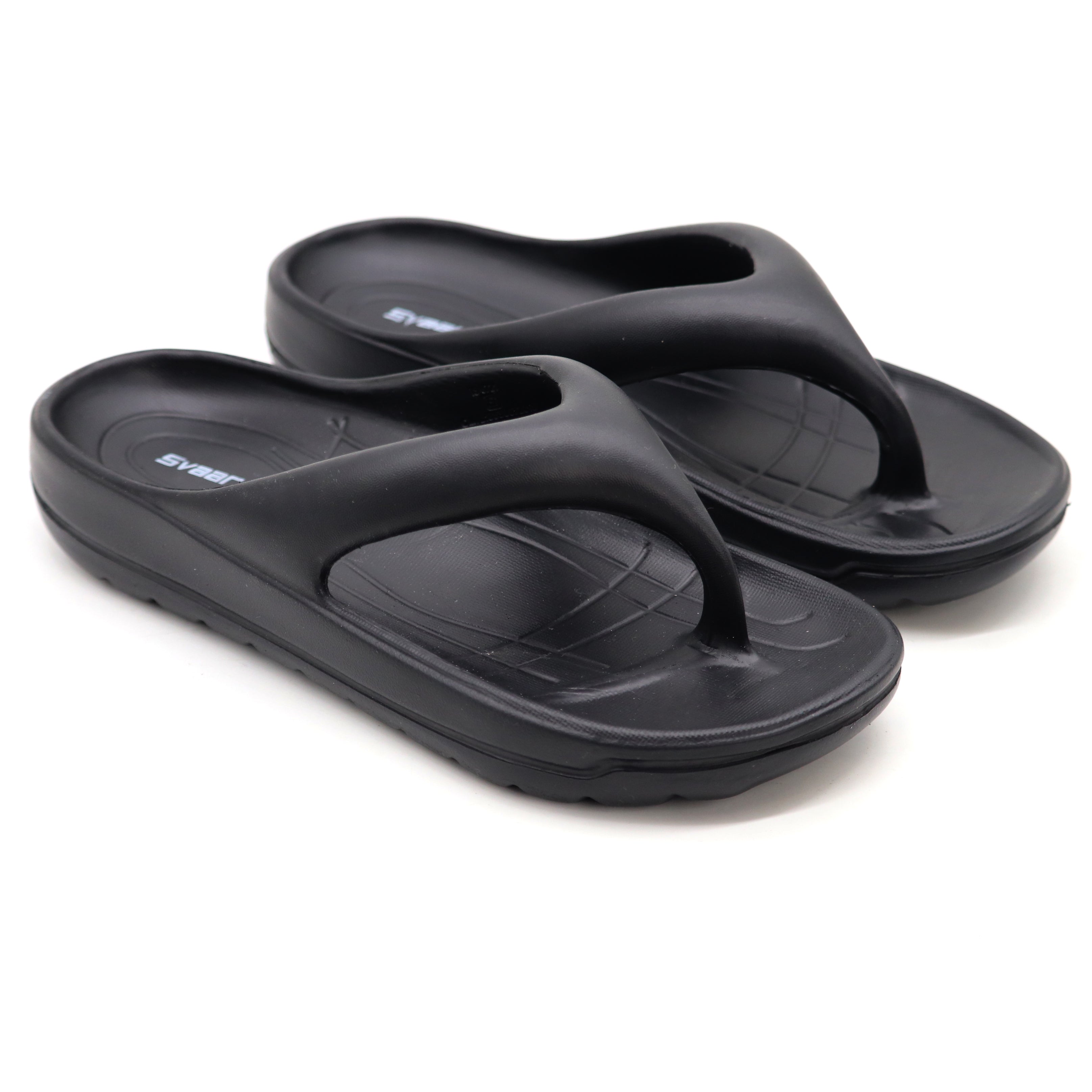 SVAAR Soft EVA Slippers for Men | Stylish Anti-Skid Flip-Flops with Arch Support & Bouncy Sole | Lightweight Indoor Outdoor Comfort-Black