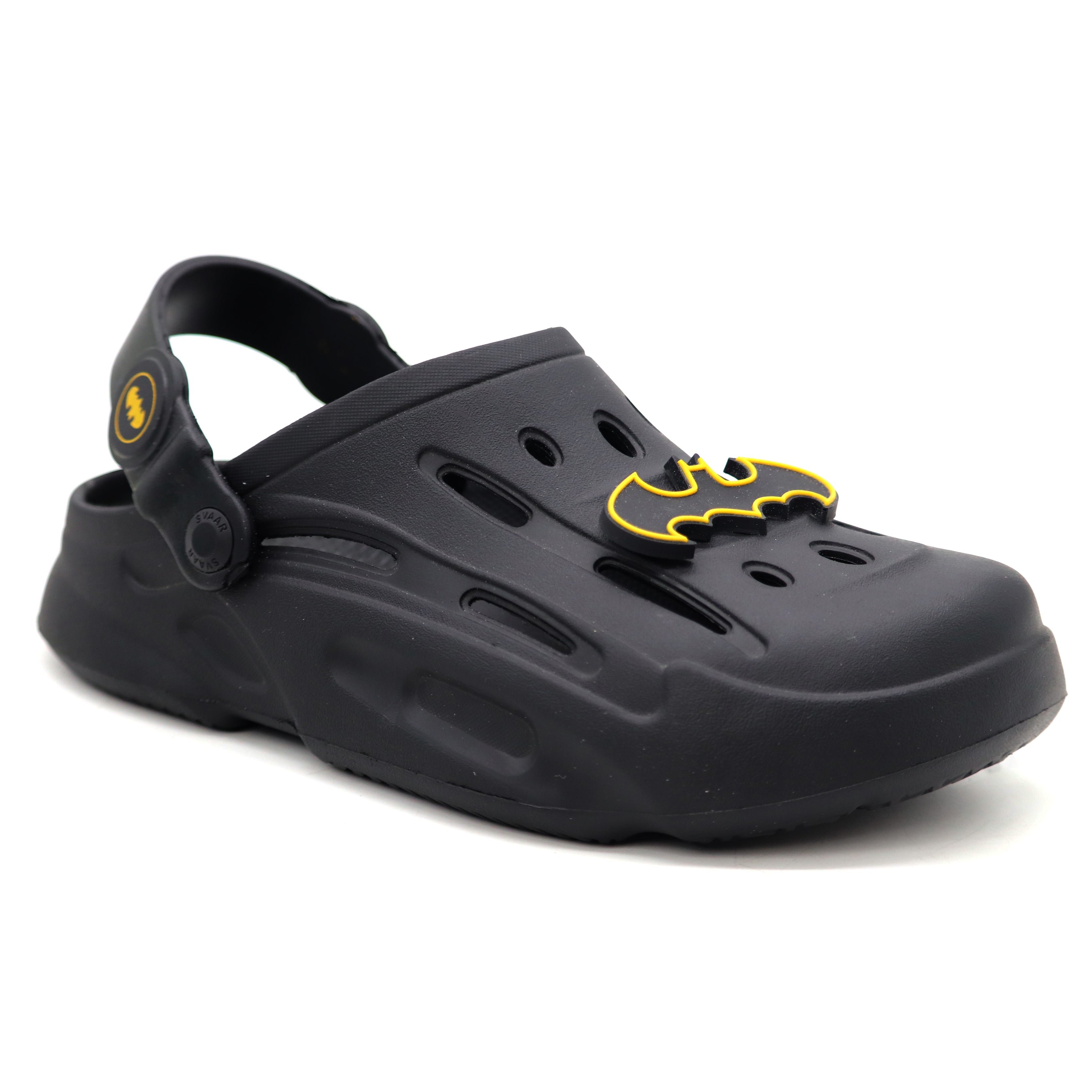 SVAAR Batman Men's Sturdy Clogs With Authentic Batman Charms And Adjustable Back Strap Black