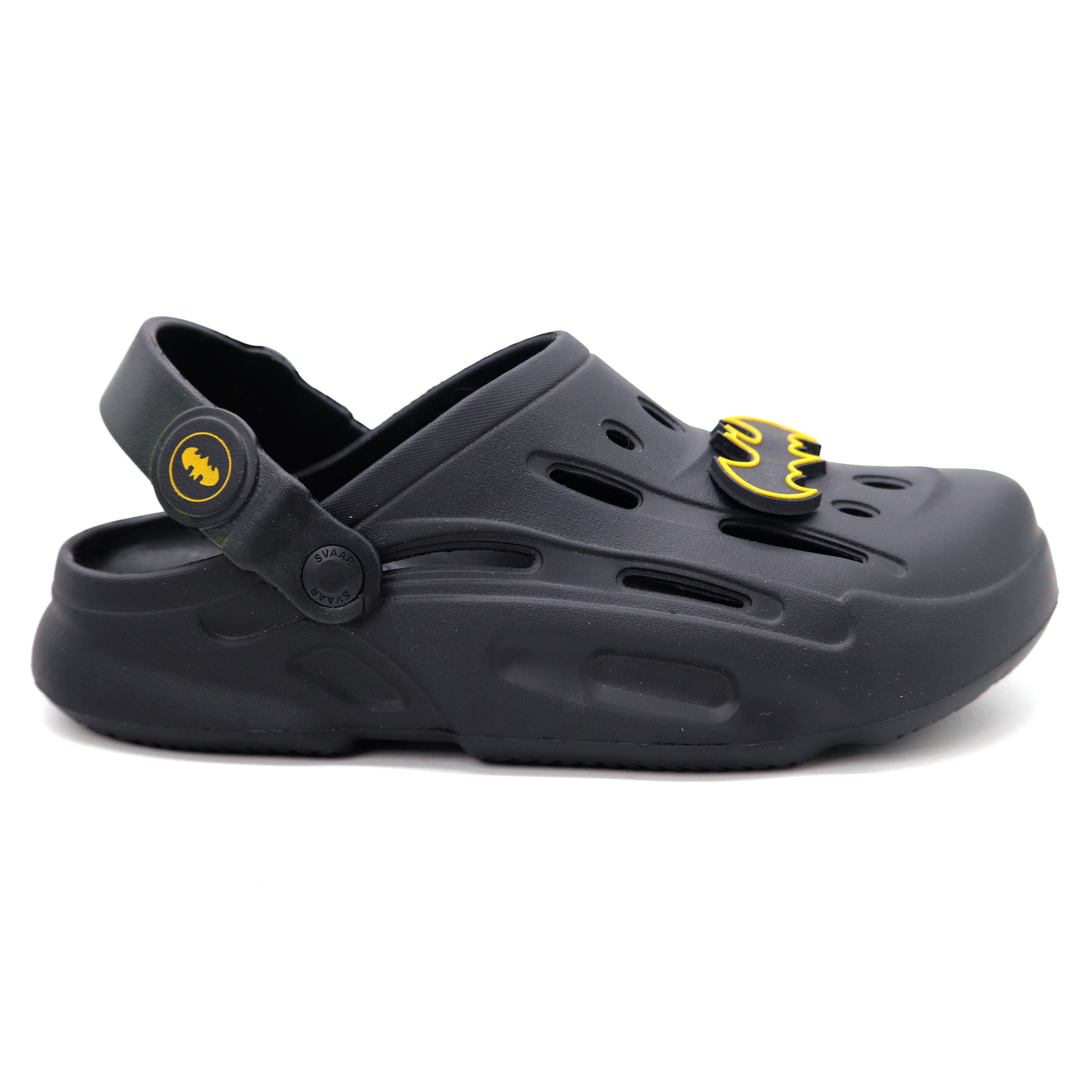 SVAAR Batman Men's Sturdy Clogs With Authentic Batman Charms And Adjustable Back Strap Black