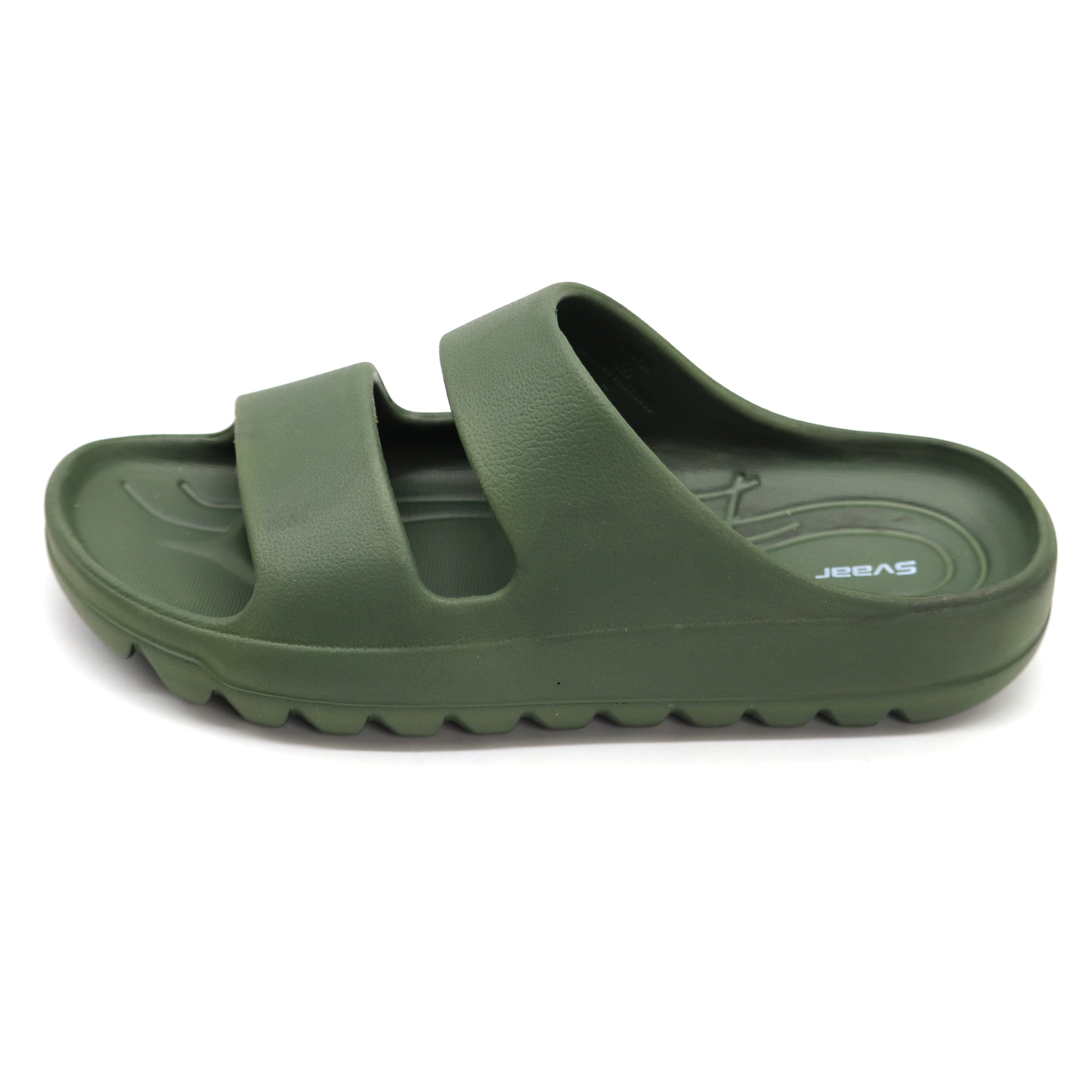 SVAAR Soft EVA Double Strap Slippers for Men | Stylish Anti-Skid Slides with Arch Support & Bouncy Sole | Lightweight Indoor Outdoor Comfort-Olive