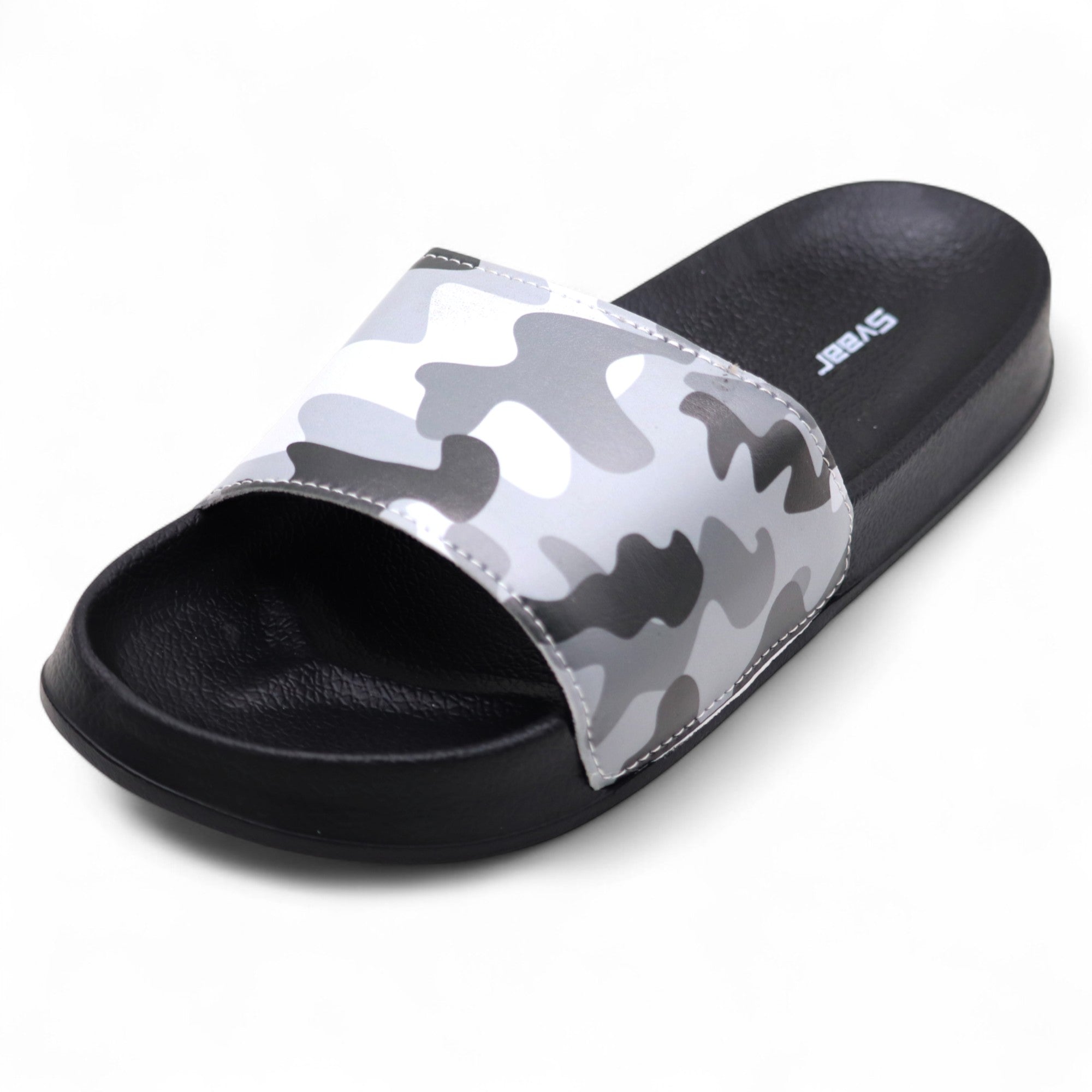 SVAAR Men's Camouflage Printed Slides | Soft Cushioned Slip-On Slippers for Casual, Indoor & Outdoor Use-Black