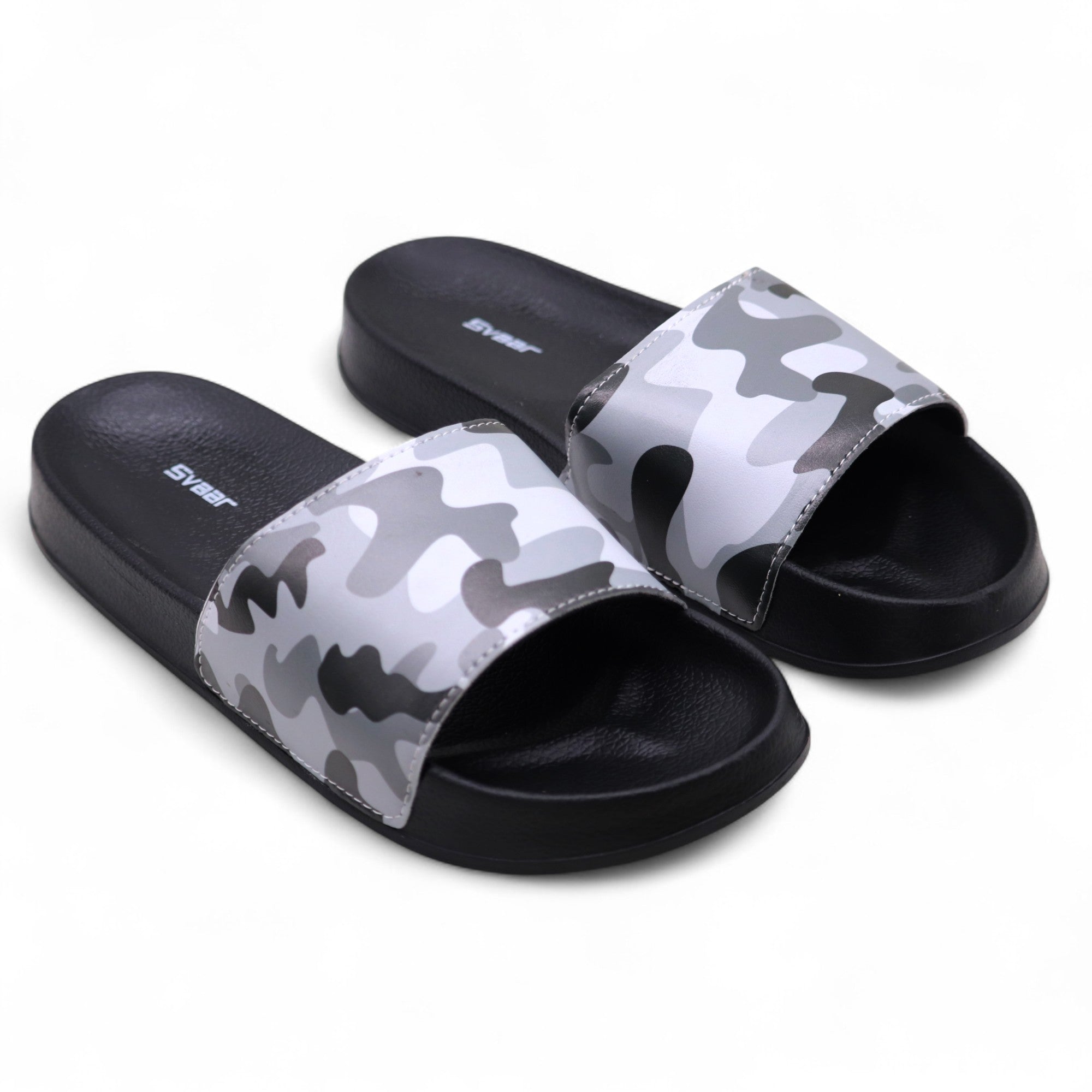 SVAAR Men's Camouflage Printed Slides | Soft Cushioned Slip-On Slippers for Casual, Indoor & Outdoor Use-Black