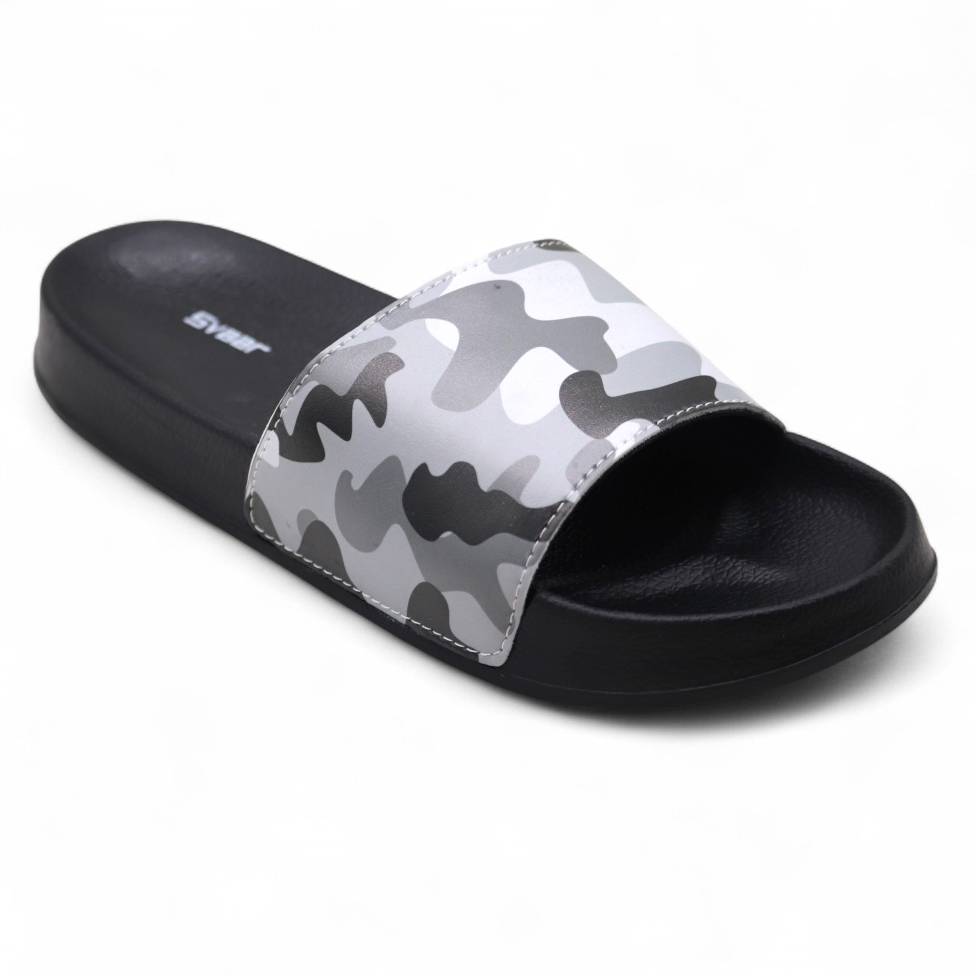 SVAAR Men's Camouflage Printed Slides | Soft Cushioned Slip-On Slippers for Casual, Indoor & Outdoor Use-Black