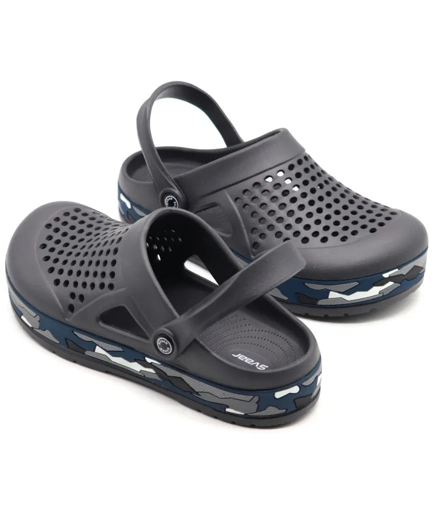 SVAAR Men's Super Stylish Clogs || Sandals with Adjustable Back Strap for Men- Grey