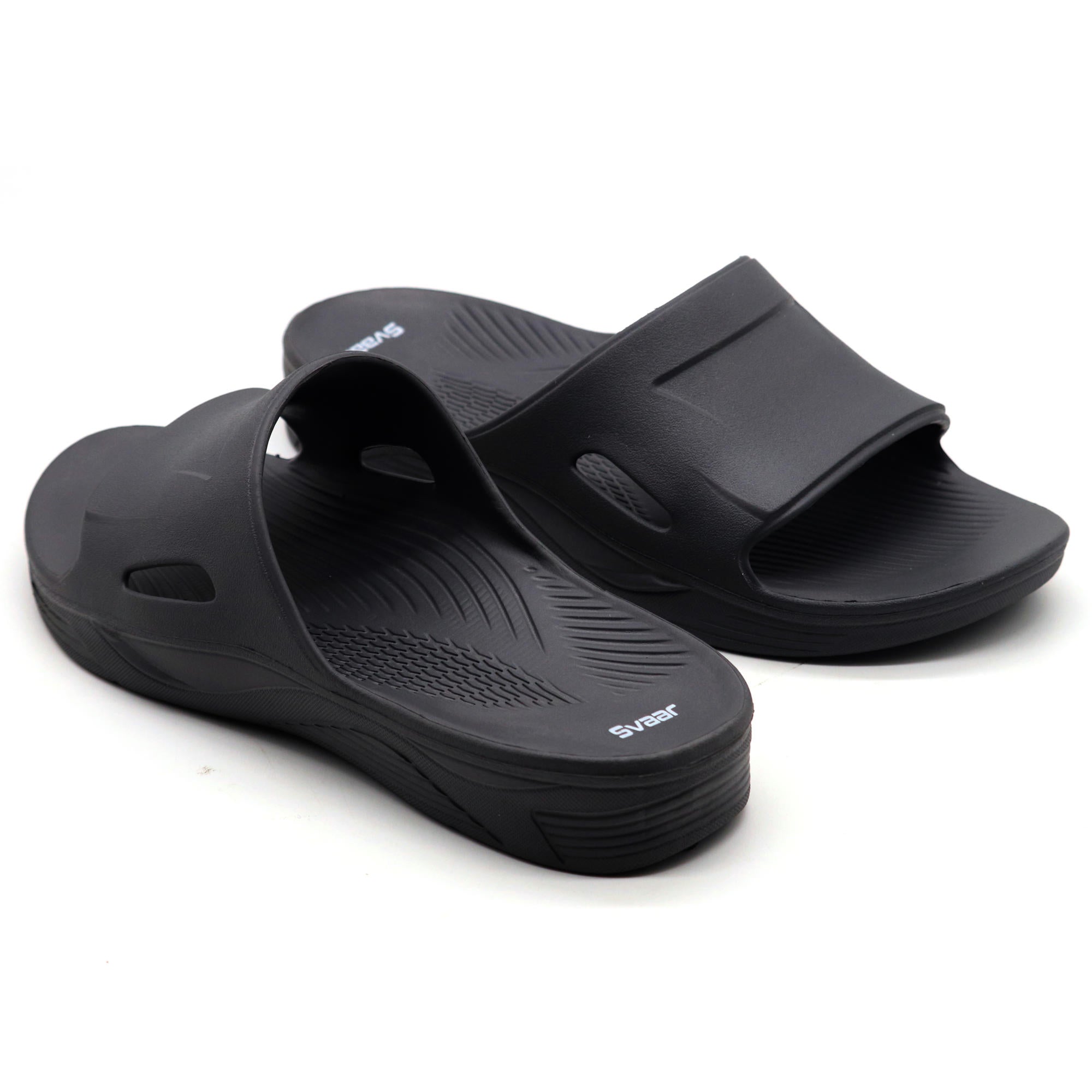SVAAR EveryWear Sliders for Men || Comfortable Indoor Outdoor Slider Slip-on Slippers for Men and Boys-Black