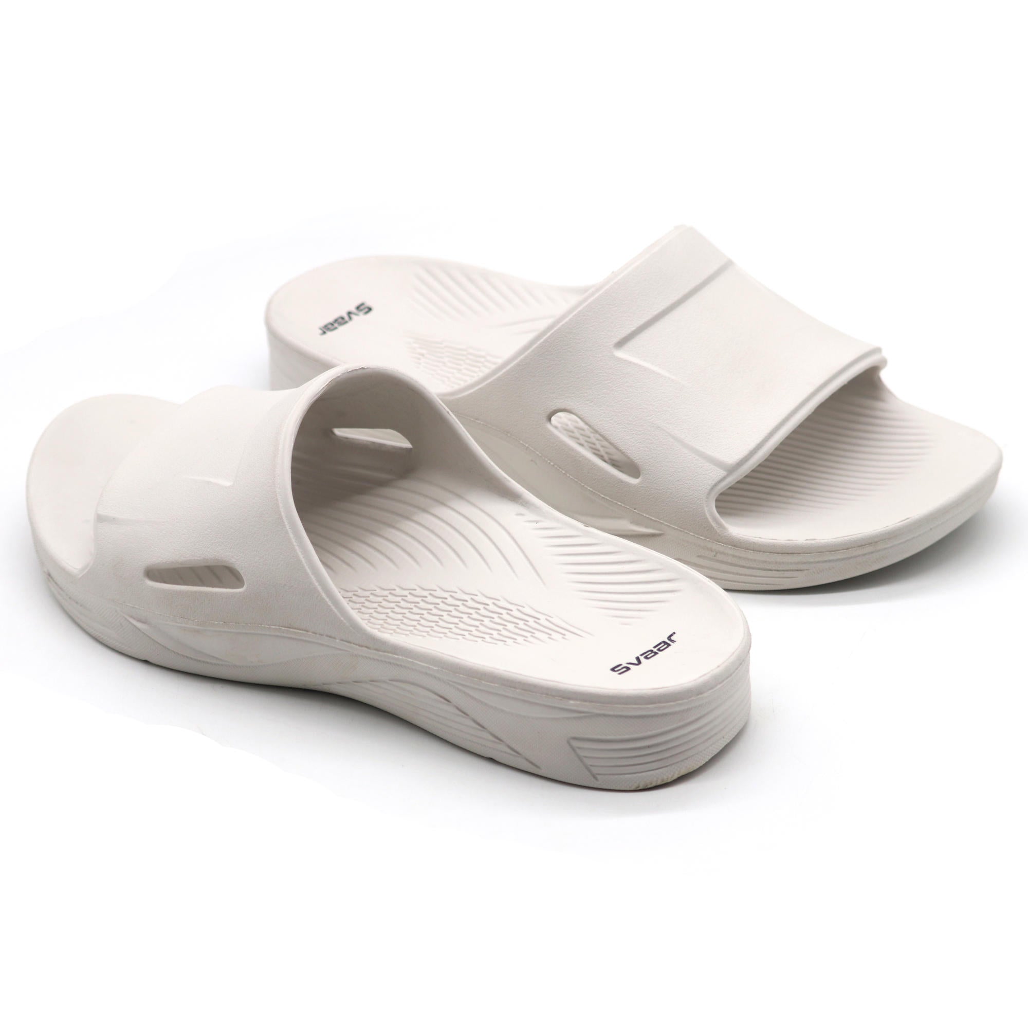 SVAAR EveryWear Sliders for Men || Comfortable Indoor Outdoor Slider Slip-on Slippers for Men and Boys-White