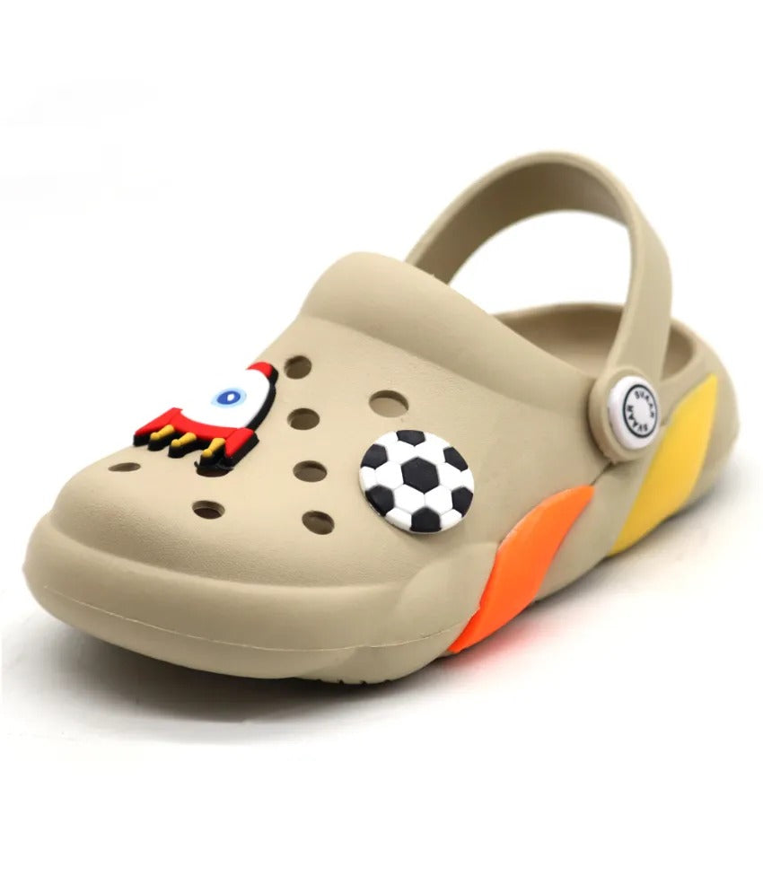 SVAAR Slingback Clog Shoes for Boys & Girls || Indoor & Outdoor Sandals Clogs for Kids with 4 Cartoon Charm-Beige