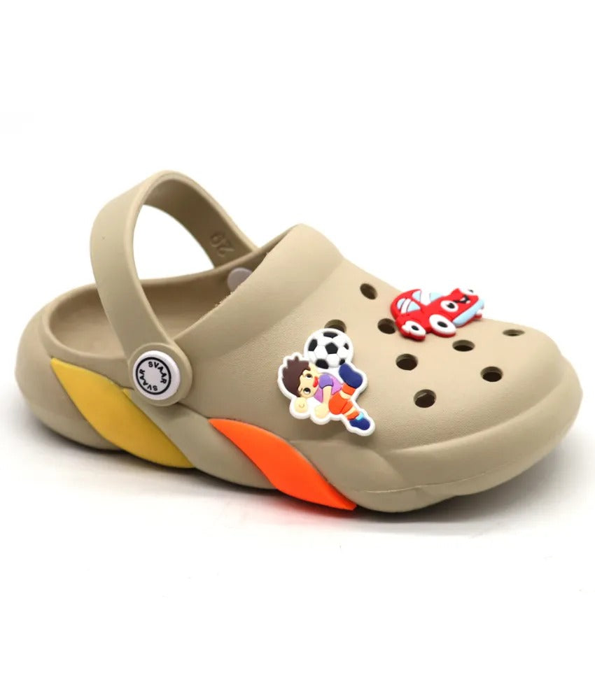 SVAAR Slingback Clog Shoes for Boys & Girls || Indoor & Outdoor Sandals Clogs for Kids with 4 Cartoon Charm-Beige