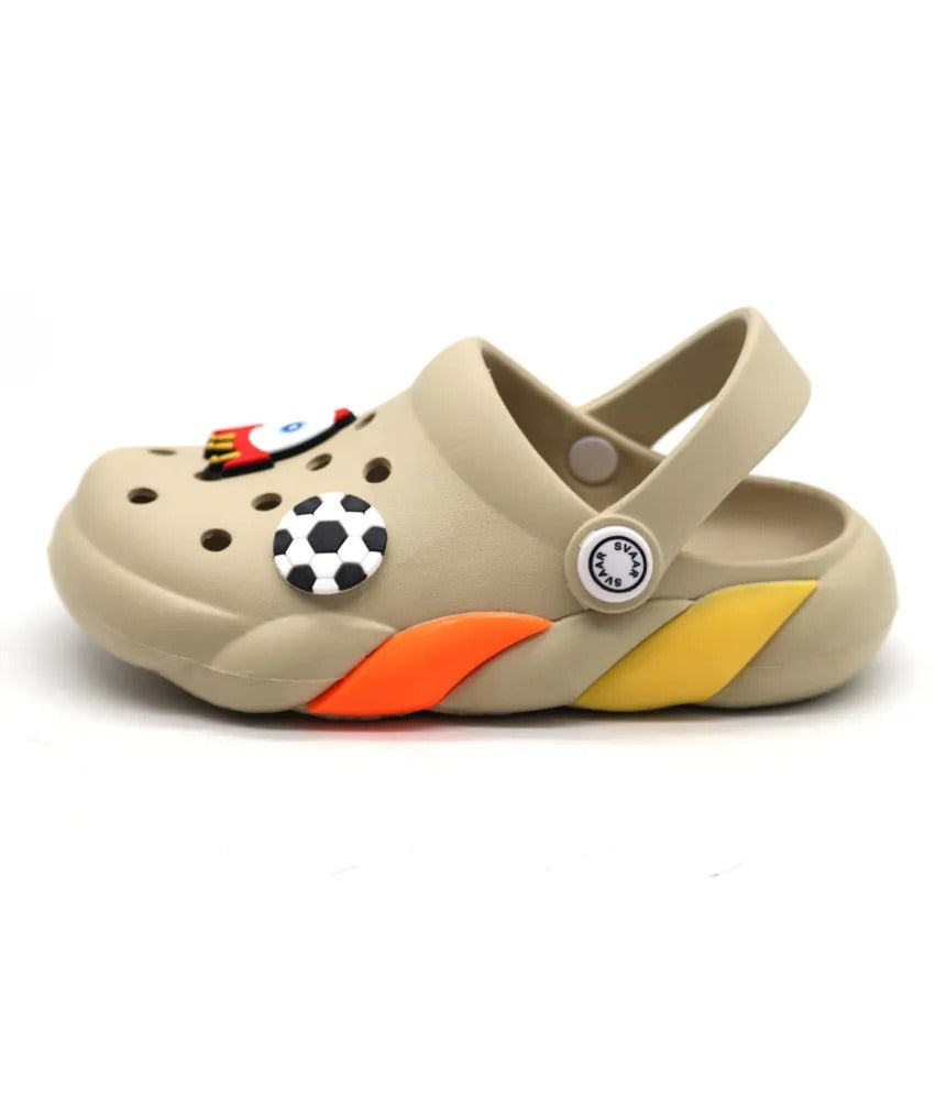 SVAAR Slingback Clog Shoes for Boys & Girls || Indoor & Outdoor Sandals Clogs for Kids with 4 Cartoon Charm-Beige