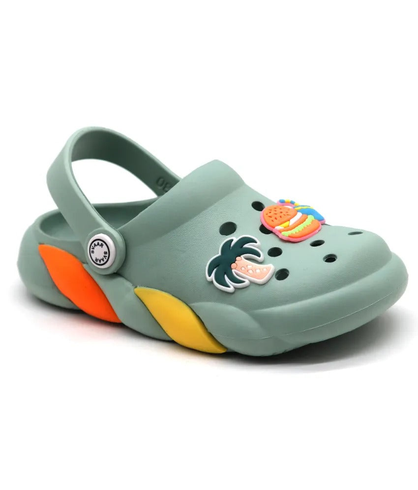 SVAAR Slingback Clog Shoes for Boys & Girls || Indoor & Outdoor Sandals Clogs for Kids with 4 Cartoon Charm-Melon Green