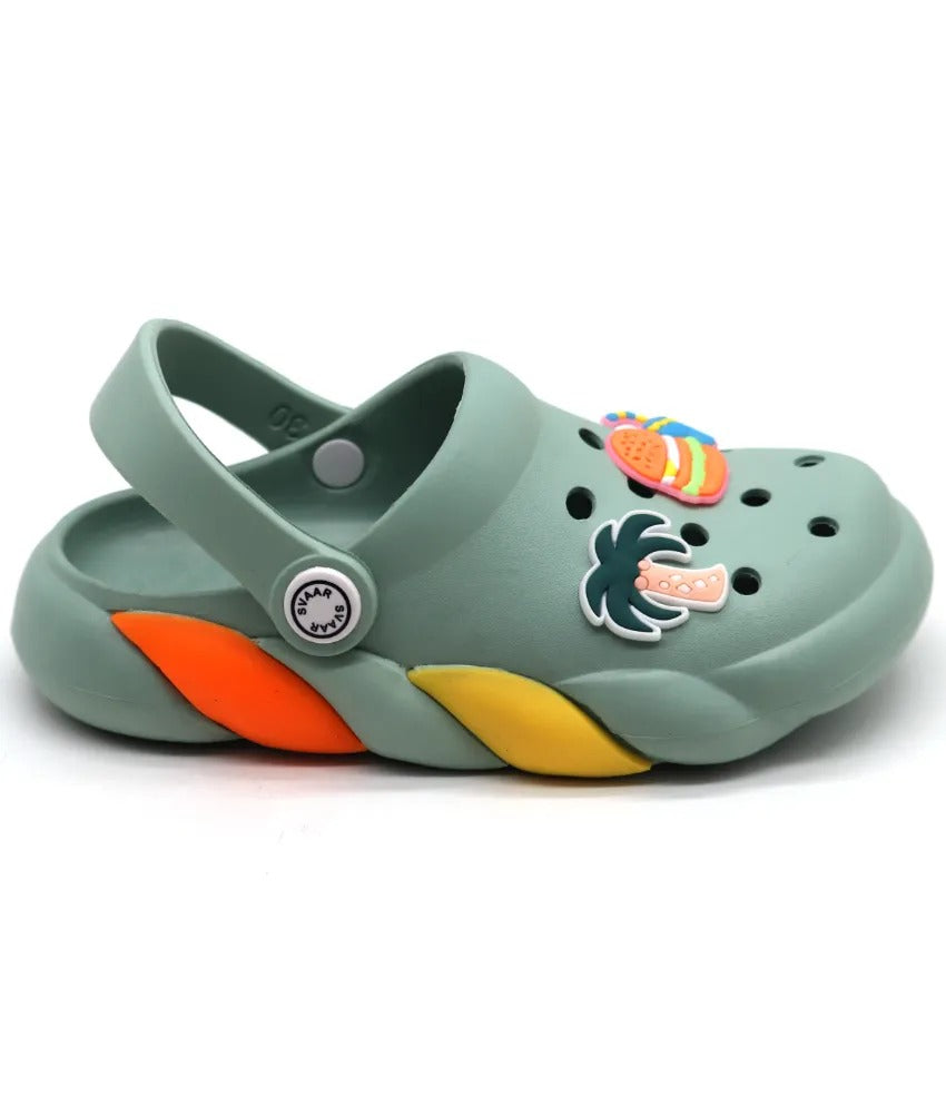 SVAAR Slingback Clog Shoes for Boys & Girls || Indoor & Outdoor Sandals Clogs for Kids with 4 Cartoon Charm-Melon Green