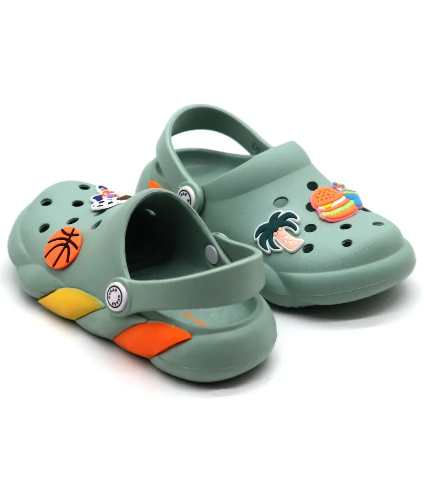 SVAAR Slingback Clog Shoes for Boys & Girls || Indoor & Outdoor Sandals Clogs for Kids with 4 Cartoon Charm-Melon Green