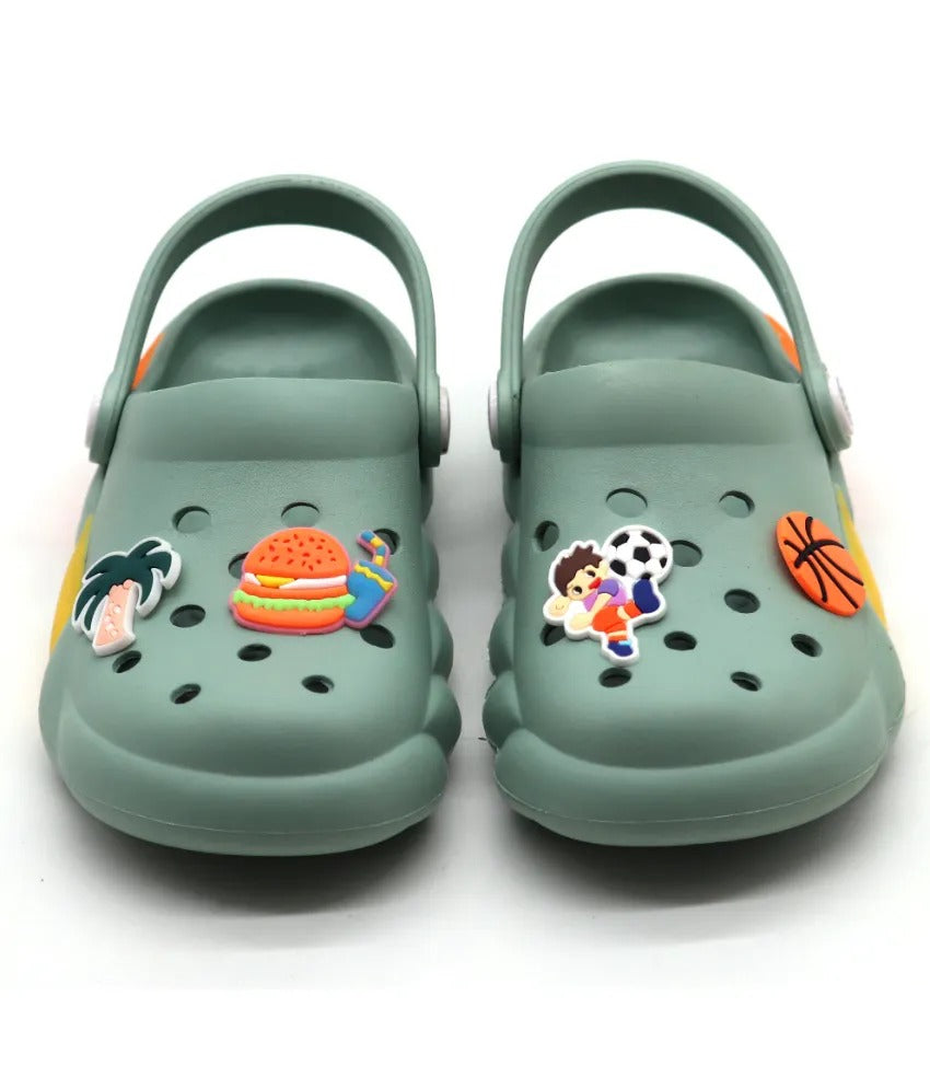 SVAAR Slingback Clog Shoes for Boys & Girls || Indoor & Outdoor Sandals Clogs for Kids with 4 Cartoon Charm-Melon Green
