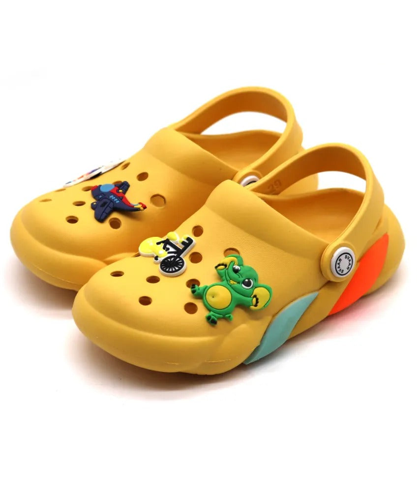SVAAR Slingback Clog Shoes for Boys & Girls || Indoor & Outdoor Sandals Clogs for Kids with 4 Cartoon Charm-Yellow
