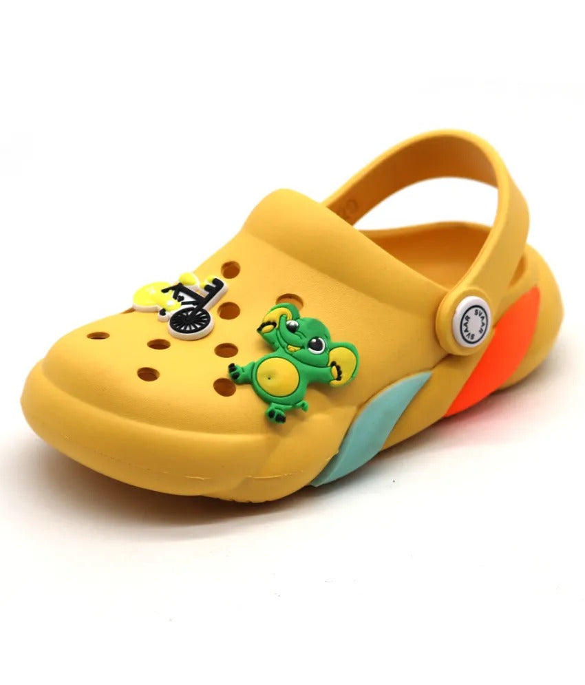 SVAAR Slingback Clog Shoes for Boys & Girls || Indoor & Outdoor Sandals Clogs for Kids with 4 Cartoon Charm-Yellow