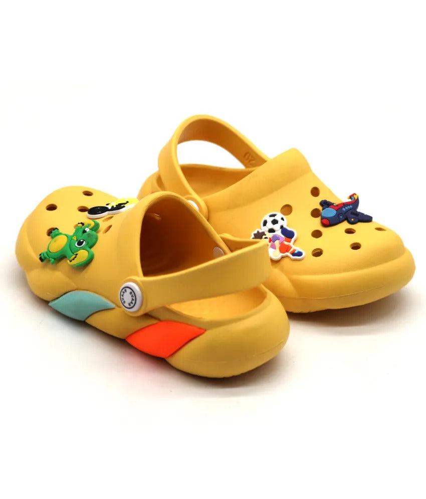 SVAAR Slingback Clog Shoes for Boys & Girls || Indoor & Outdoor Sandals Clogs for Kids with 4 Cartoon Charm-Yellow