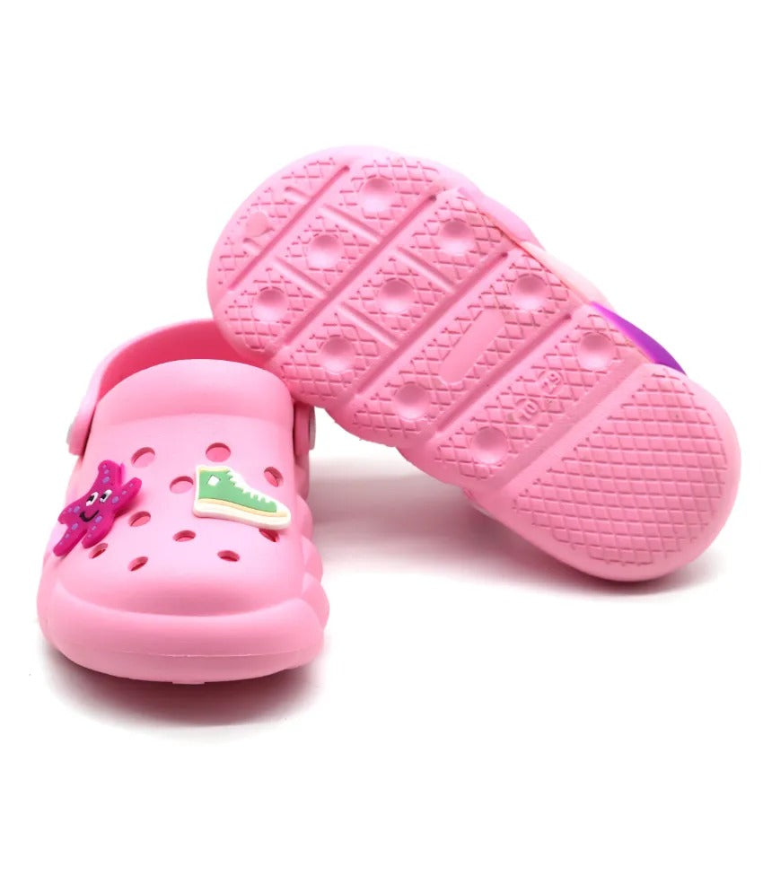 SVAAR Slingback Clog Shoes for Boys & Girls || Indoor & Outdoor Sandals Clogs for Kids with 4 Cartoon Charm-Pink