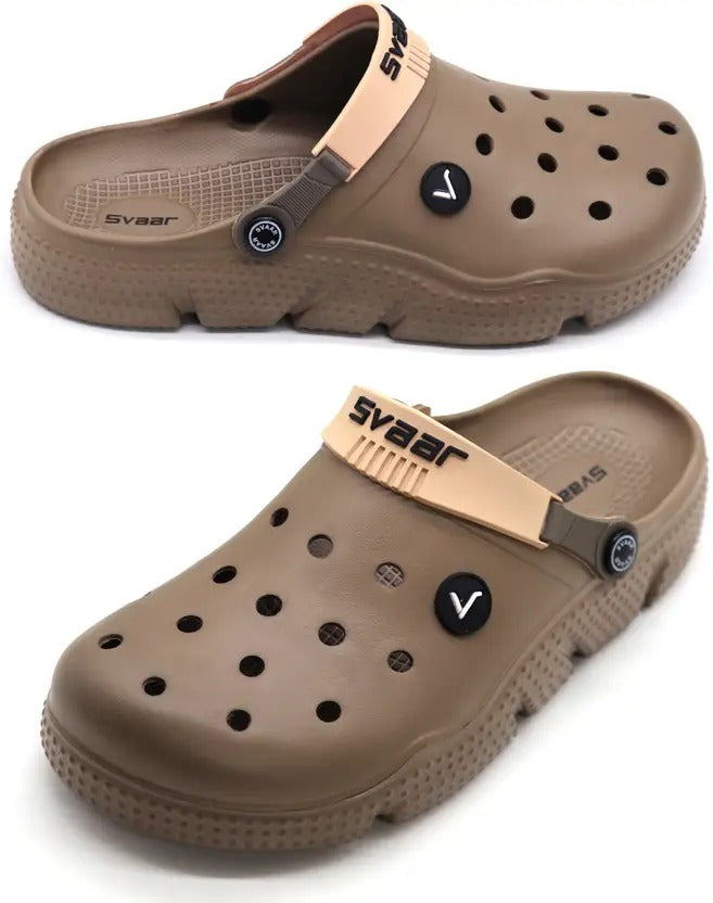 SVAAR Men's Designer Clogs with Adjustable Back Strap for Men - Brown