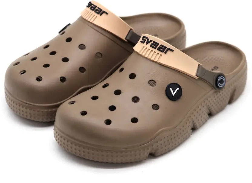 SVAAR Men's Designer Clogs with Adjustable Back Strap for Men - Brown