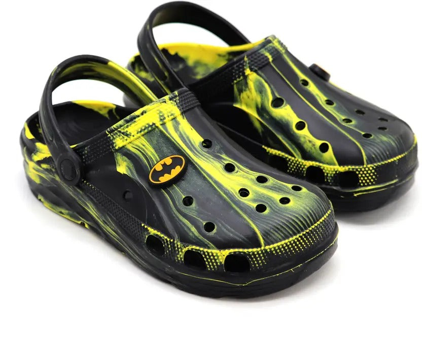 SVAAR x Batman Men's Marble Effect Clogs with Authentic Batman Charms and Adjustable Back Strap - Black