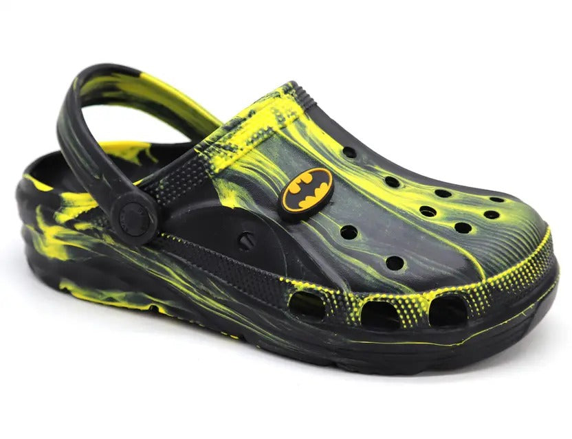 SVAAR x Batman Men's Marble Effect Clogs with Authentic Batman Charms and Adjustable Back Strap - Black