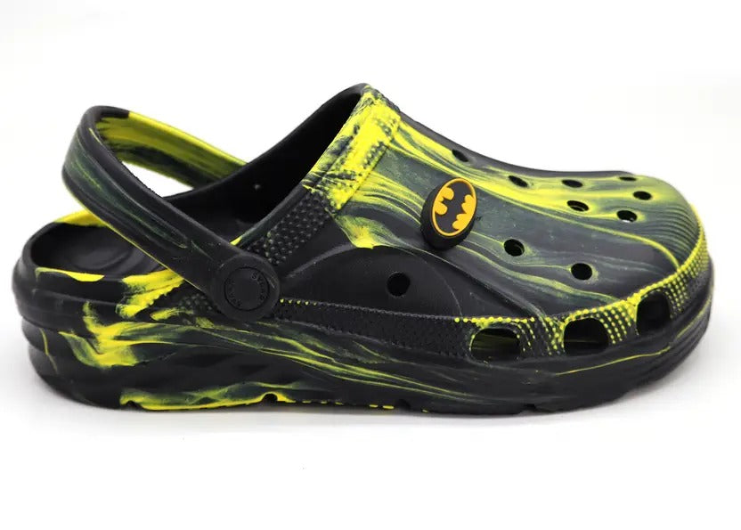 SVAAR x Batman Men's Marble Effect Clogs with Authentic Batman Charms and Adjustable Back Strap - Black