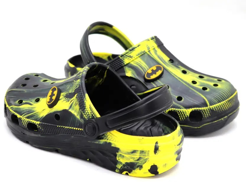 SVAAR x Batman Men's Marble Effect Clogs with Authentic Batman Charms and Adjustable Back Strap - Black