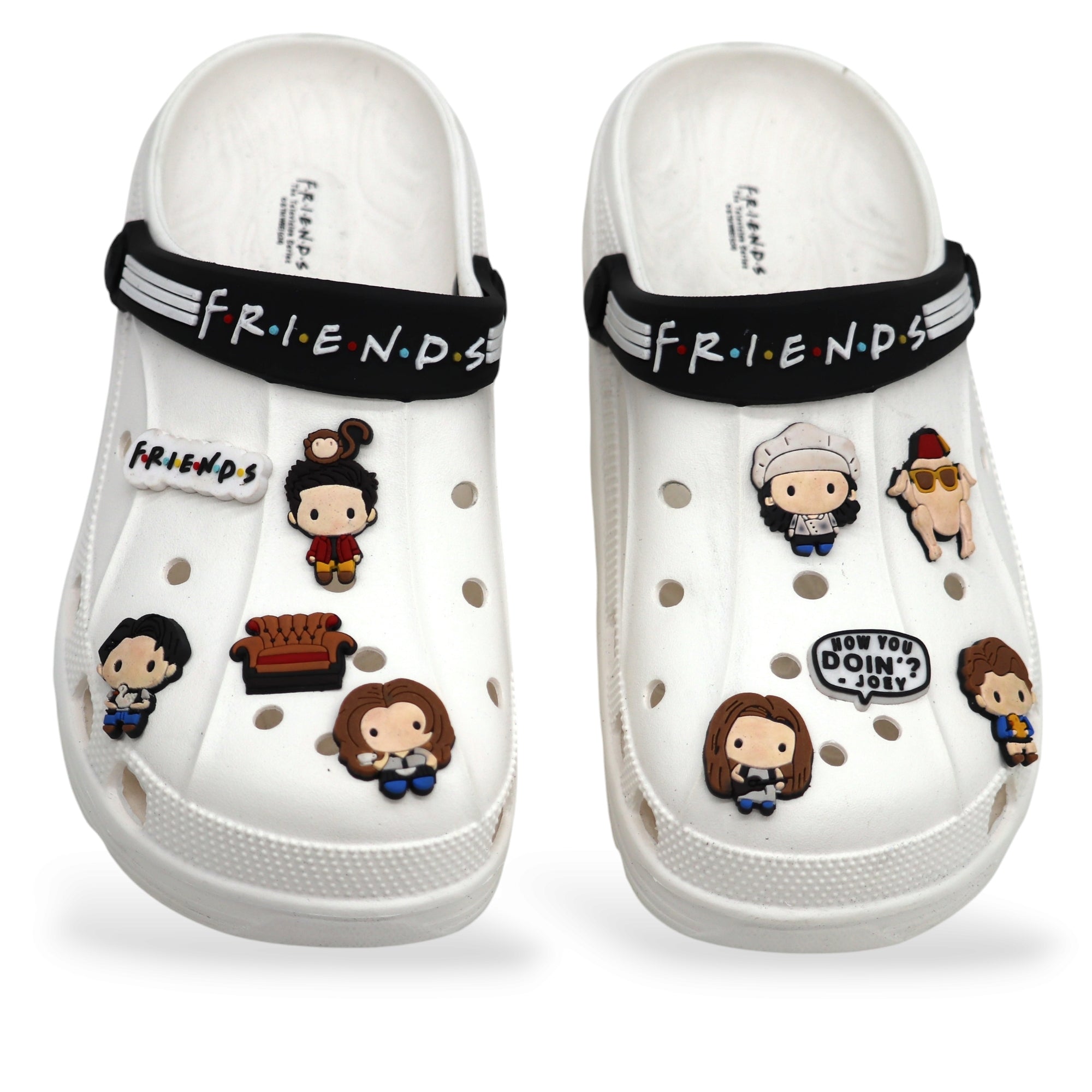 SVAAR x Friends Men’s Stylish Clogs with Friends Charms and Back Strap-White