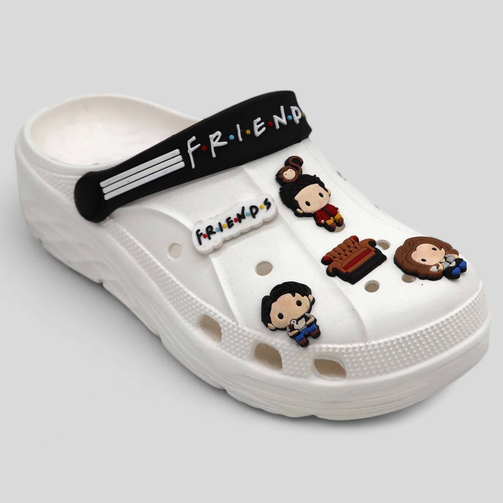 SVAAR x Friends Men’s Stylish Clogs with Friends Charms and Back Strap-White