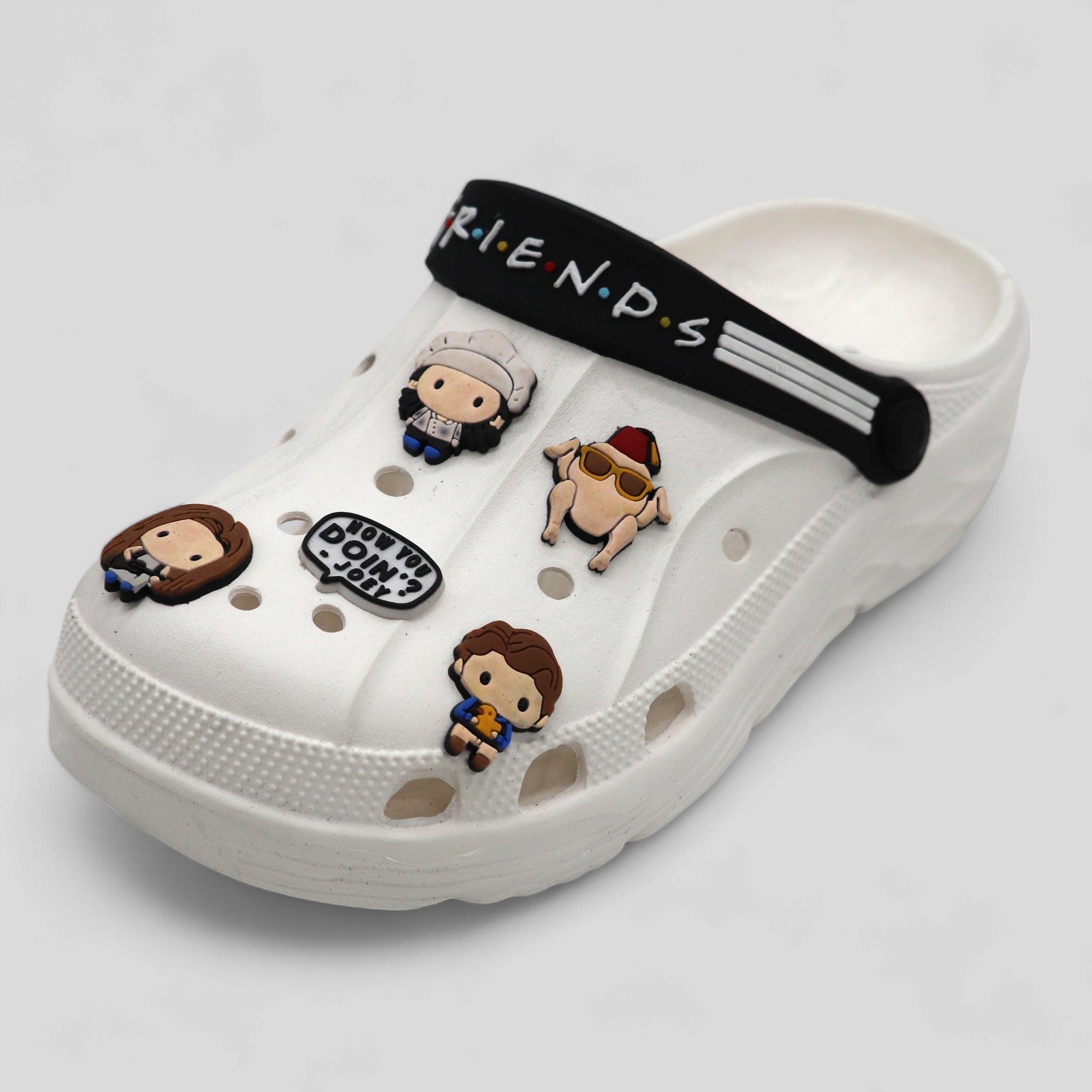 SVAAR x Friends Men’s Stylish Clogs with Friends Charms and Back Strap-White