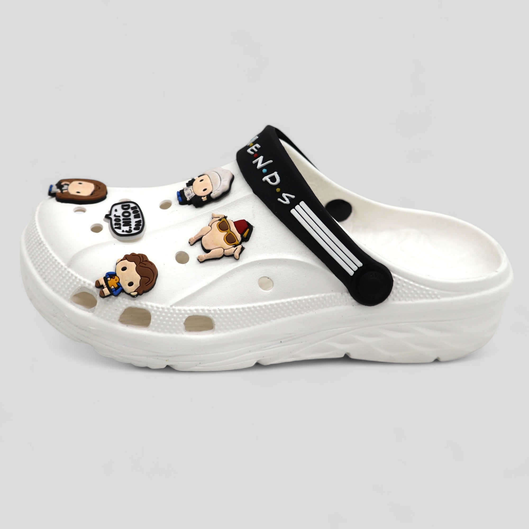 SVAAR x Friends Men’s Stylish Clogs with Friends Charms and Back Strap-White