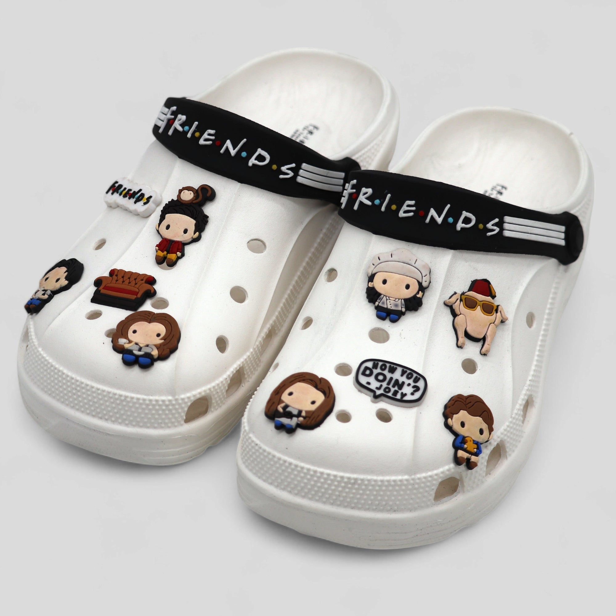 SVAAR x Friends Men’s Stylish Clogs with Friends Charms and Back Strap-White