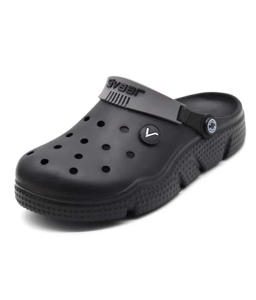 SVAAR Designer Clogs With Adjustable Back Strap For Men - Black