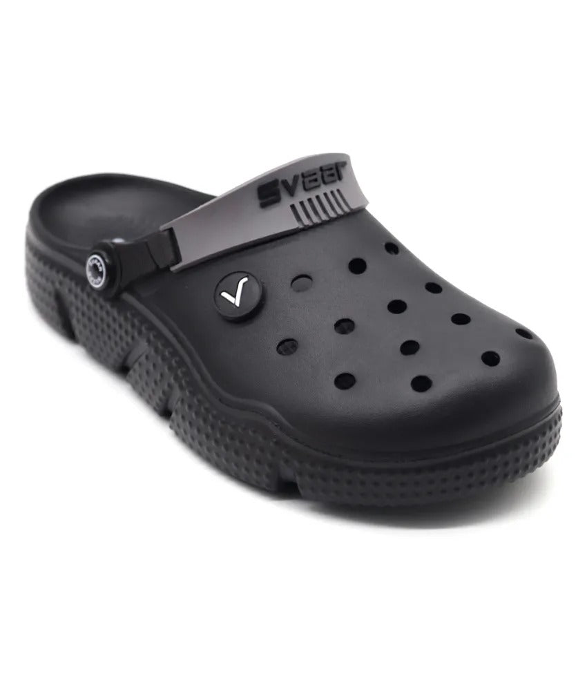SVAAR Designer Clogs With Adjustable Back Strap For Men - Black