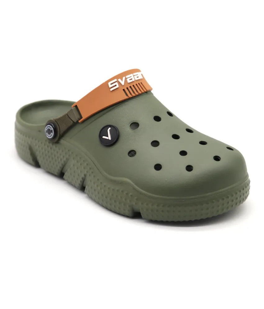 SVAAR Designer Clogs With Adjustable Back Strap For Men - Olive
