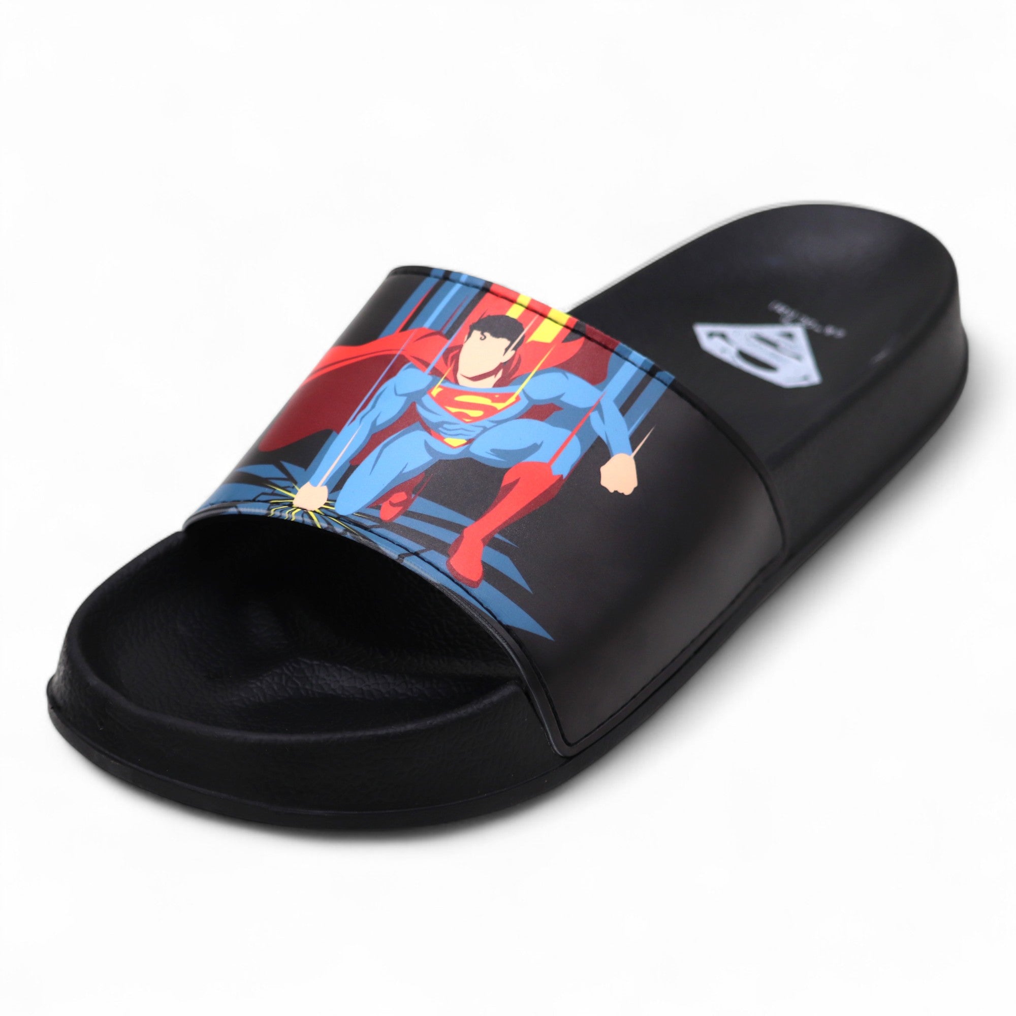 SVAAR x Superman Slides for Men & Boys | Cushioned, Anti-Slip, Lightweight-Black