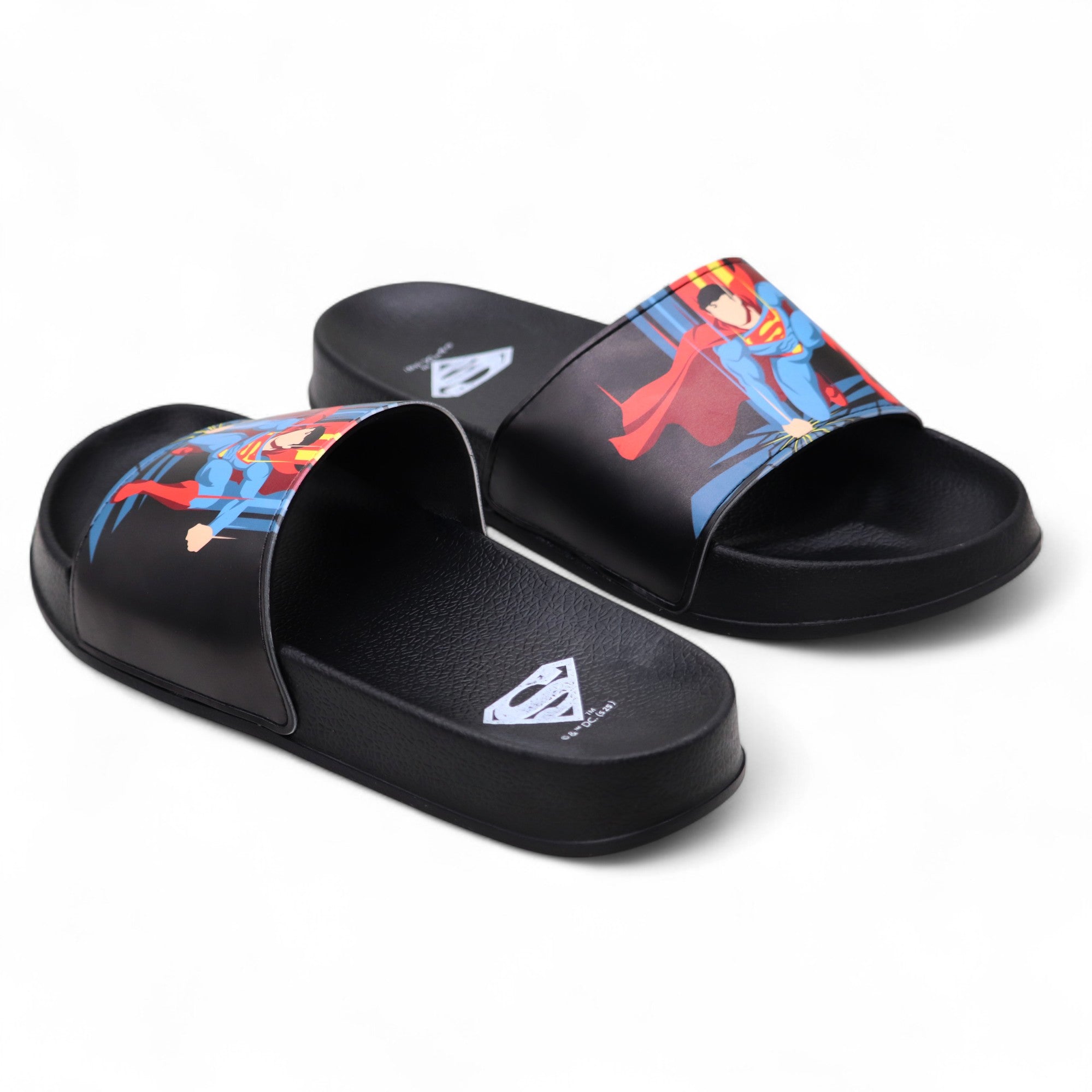 SVAAR x Superman Slides for Men & Boys | Cushioned, Anti-Slip, Lightweight-Black