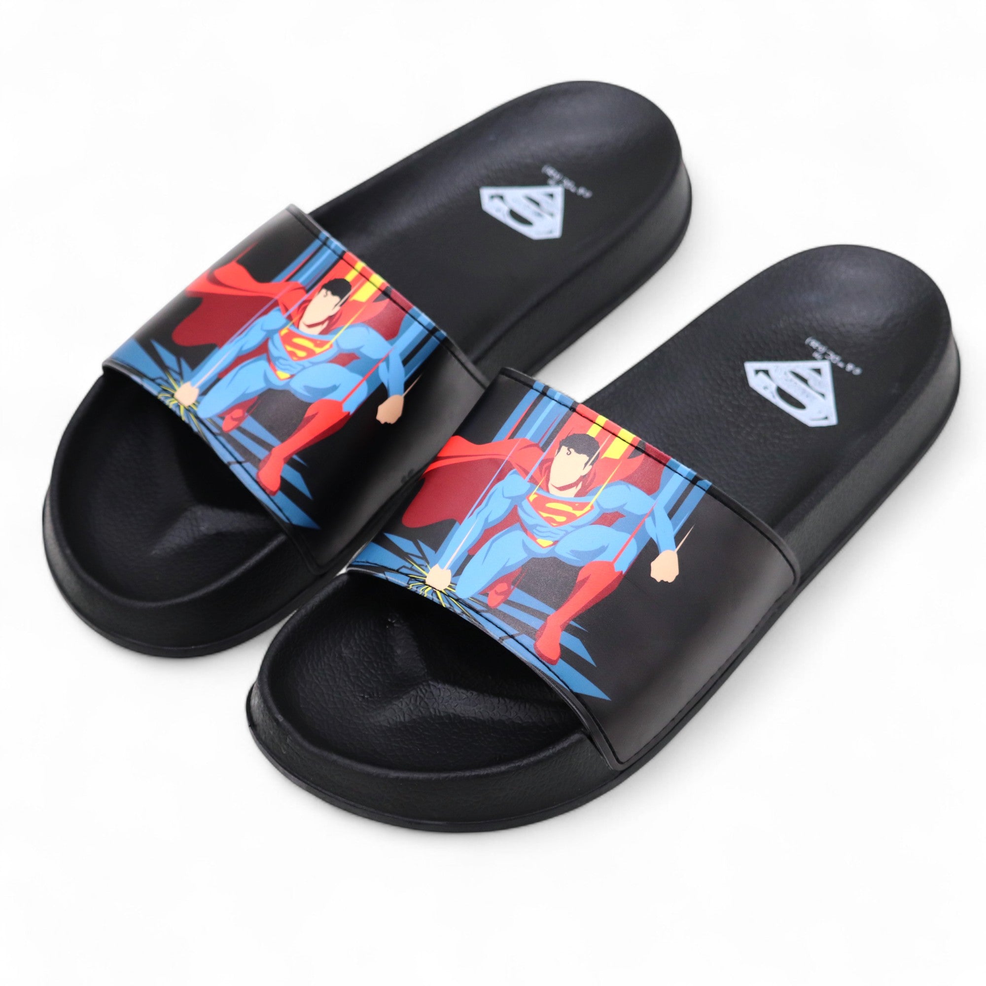 SVAAR x Superman Slides for Men & Boys | Cushioned, Anti-Slip, Lightweight-Black