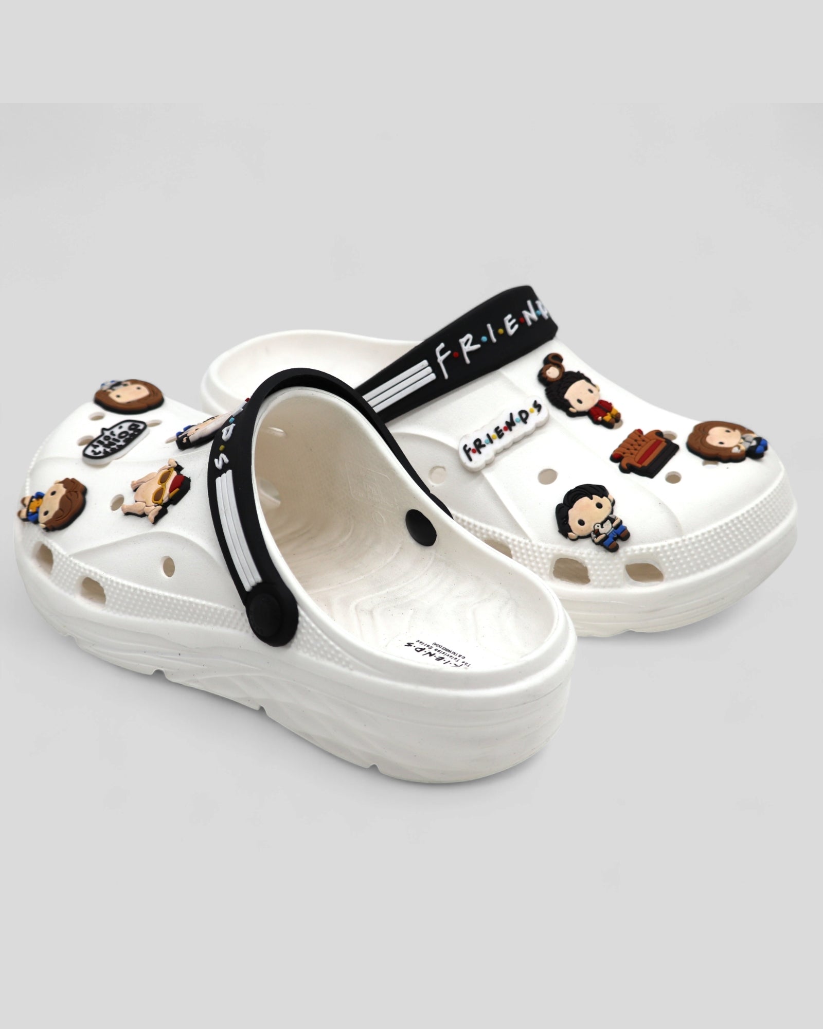 SVAAR x Friends Men’s Stylish Clogs with Friends Charms and Back Strap-White