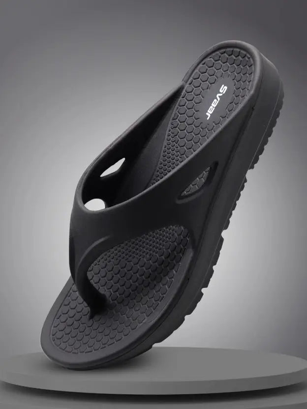 SVAAR Relaxed Slippers for Men || Comfortable Indoor Outdoor Fashionable Slippers for Boys-Black